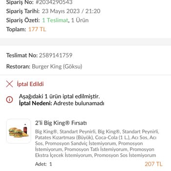 Trendyol Yemek Burger King Müşteri Mağduriyeti. Pişmanlıktır.