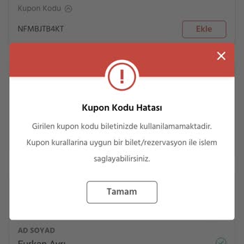 Obilet Demokrasi Bileti Kupon Kodu Hatası