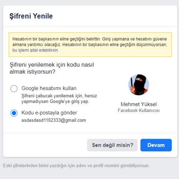 Facebook Ele Geçirilen Hesap