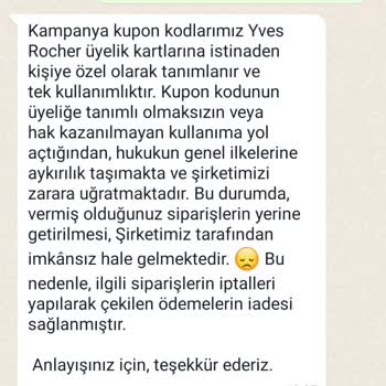 Yves Rocher 8 Gün Sonra Sipariş İptali