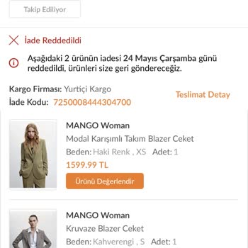 Mango Paramı İade Etmiyor