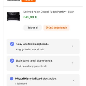 Derimod Eksik Parça Talebi