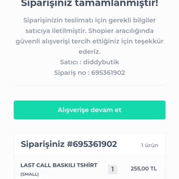 Shopier'den Diddy Butik ®'ten Verdiğim Sipariş Hakkında Sorunum Var