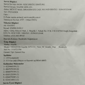 Arçelik Kısa Zamanda Tekrarlayan Buzdolabı Arızası