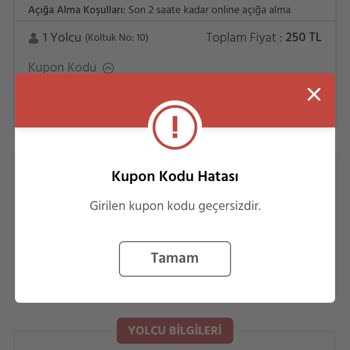 Demokrasi Bileti Kupon Kodu Geçersiz Bildirimi