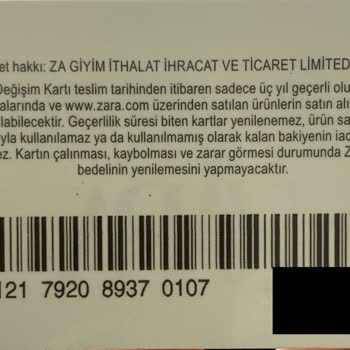 Zara Değişim Kartı İçerisinde Bütçe Bulunmuyor Hatası