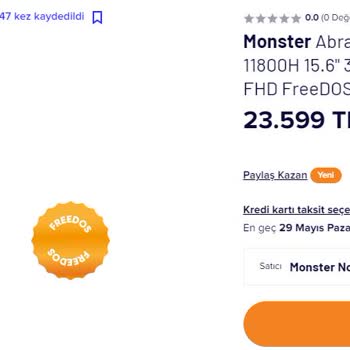 Monster 4 Gün İçinde Bin Tl Lik Fiyat Farkı - Müşteri Memnuniyeti?