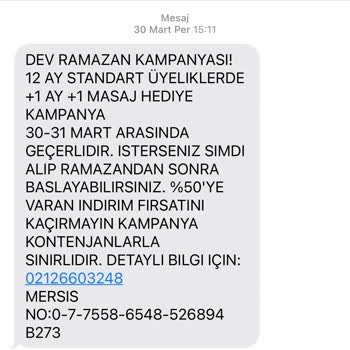 Infinity GYM Sürekli SMS Gönderiyorlar