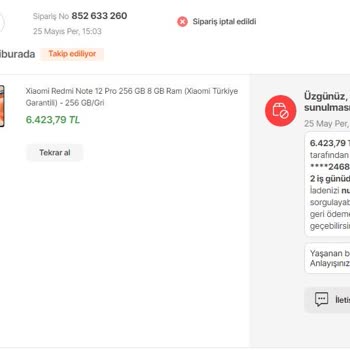 Hepsiburada Bilgi Dışı Sipariş İptali