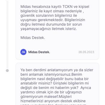 Midas Kişisel Bilgilerim Doğru Olmasına Rağmen Hatalı Deniyor.