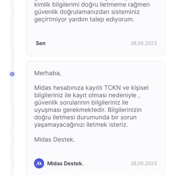 Midas Kişisel Bilgilerim Doğru Olmasına Rağmen Hatalı Deniyor.