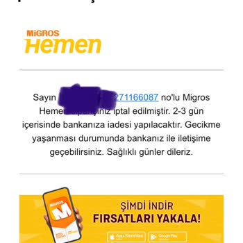 Migros Hemen Siparişleri İptal Ediyor