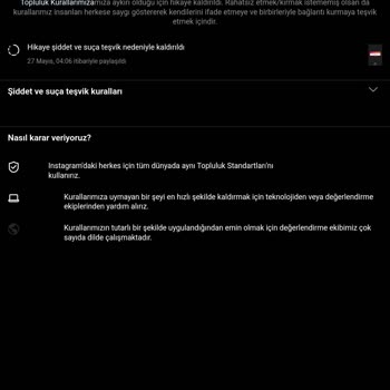 Instagram'da Topluluk Kuralları Uyarısı