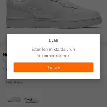Nike İstenen Miktarda Ürün Bulunamamaktadır Uyarısı Veriyor