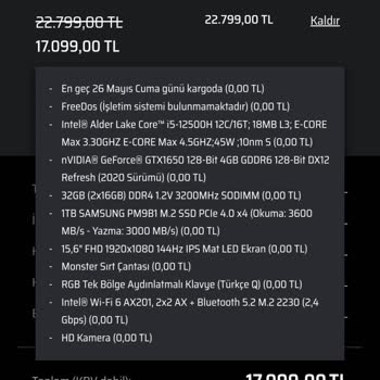 Monster Laptop Değişim Ve İade