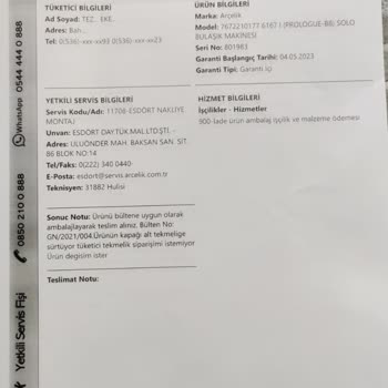 Arçelik Bulaşık Makinesi Üretim Hatası Ve Müşteri Mağduriyeti