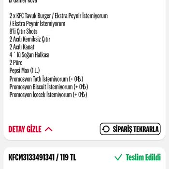KFC Siparişin İptal Edilememesi