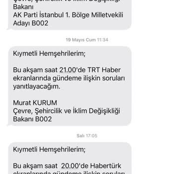 Çevre, Şehircilik Ve İklim Değişikliği Bakanlığı Murat Kurum SMS Göndermeyin
