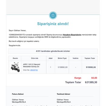 A101 Motor U Teslim Etmedi Paramıda İade Etmiyor