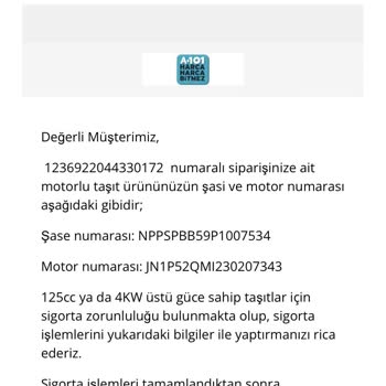 A101 Motor U Teslim Etmedi Paramıda İade Etmiyor