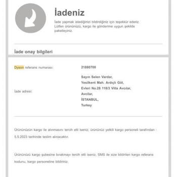 Dyson İade Edilmeyen Param