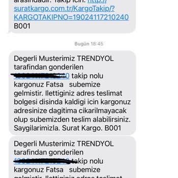 Sürat Kargo Teslimat Bölgesindeki Adrese Dağıtıma Çıkmıyor.