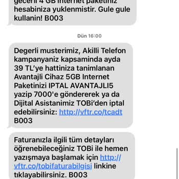Vodafone Avantajlı Cihaz 5 GB İptal Olmuyor