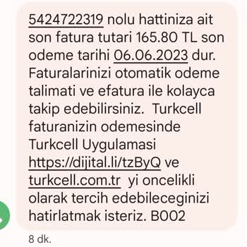 Turkcell Yanlış Fatura Mesajı