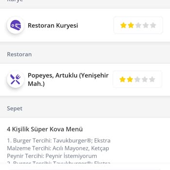 Popeyes Mardin Eksik Ürün Gönderdi