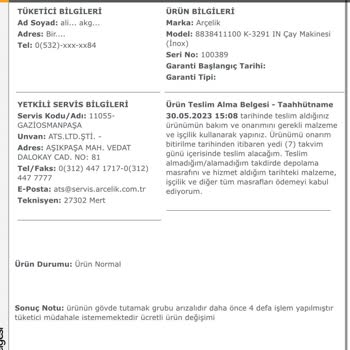 Arçelik Yetkili Serviste Bozuk Parça Takılması