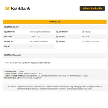 VakıfBank Hayat Sigortası Kesintisi