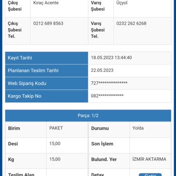Sürat Kargo İzmir Üçyol Ve İstanbul Kıraç Şubesi Telefonlarını Açmıyor