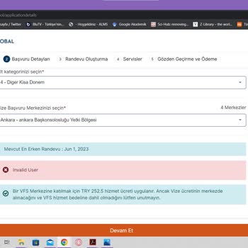 VFS Global Polonya Randevusunda "invalid User" Hatası