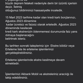 Akbank Depremzede Borç Erteleme Mağduriyeti