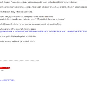 Katre Müzik Tarafından Gerekçe Göstermeden Siparişim İptal Edildi