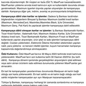 İş Bankası'nın MaxiPuan Kampanyası Hakkında Problemler Yaşıyorum