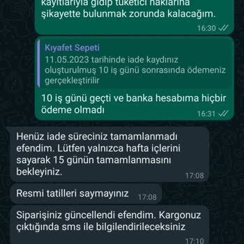 Kıyafet Sepeti Hem Ürün Göndermiyor Hem Para İadesi Yapmıyor.