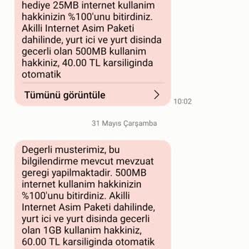 Vodafone Otomatik Paket Aşım Ücretleri