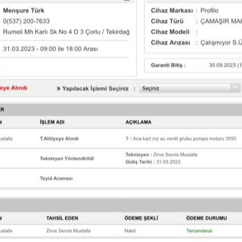 Zirve Teknik Servis Profilo Çamaşır Makinesi Ana Kart Arızası