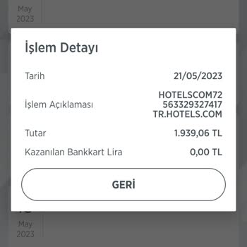 Hotels.com Kartımdan Fazladan Para Çekmiş.