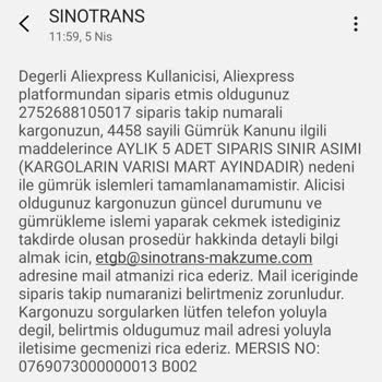 Aliexpress Ve Sinotrans Makzume Lojistik Kargomu Ve Paramı Vermedi!