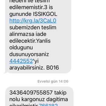 Aras Kargo Kapıya Gelmediği Halde Kargo Geri Gönderildi İbaresiyle...
