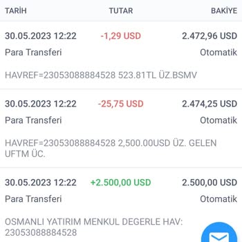 Osmanlı Yatırım Menkul Değerler A. Ş. SWİFT İşlemi Yüzünden Kesinti