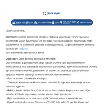 Çiçek Sepeti Kötü Hizmetin Üstüne Bir De Olumsuz Yorum Kabul Etmiyor