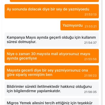 Migros Yemek "1 Daha Söyleten İndirim" Kuponumu İptal Etti
