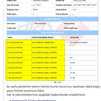 Bimossa Aras Kargo Ürünü Teslim Etmiyor Ve Şubeden Alın Diyor