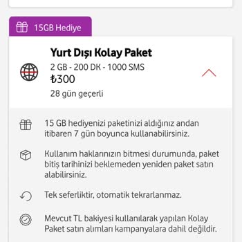 Vodafone Yurt Dışı Paketi İçerik Tanımlanmadı