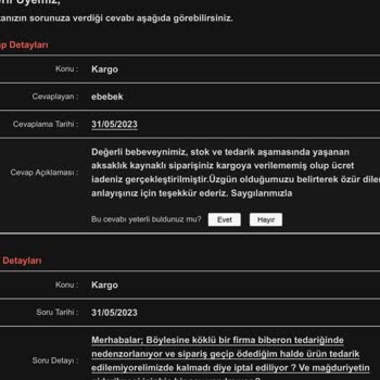 ebebek Satılan Ve Tedarik Edilemeyen Sipariş İptali!