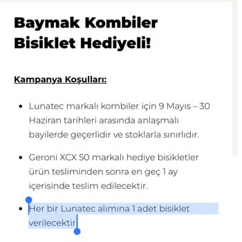 Baymak Bisiklet Kampanyası 3 Kombiye 1 Bisiklet Olarak Uyguluyorlar