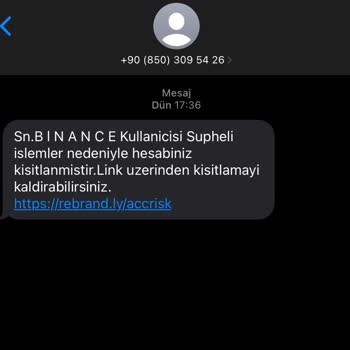 0850 309 54 26 Binance Kullanıcısı Hesabınız Kısıtlanmıştır Mesajı!